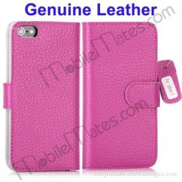 Litchi Grain Wallet Card Flip Genuine Leather Case